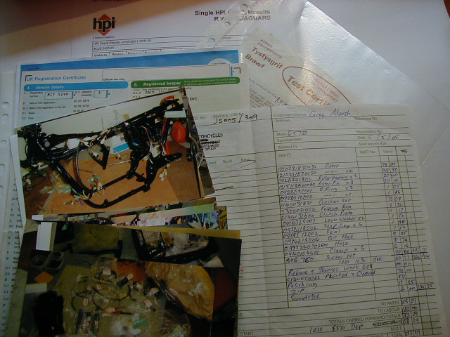 GT750A - Documents and photos showing restoration work