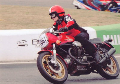 Kate at Mallory on her Guzzi LM1 - July 2010